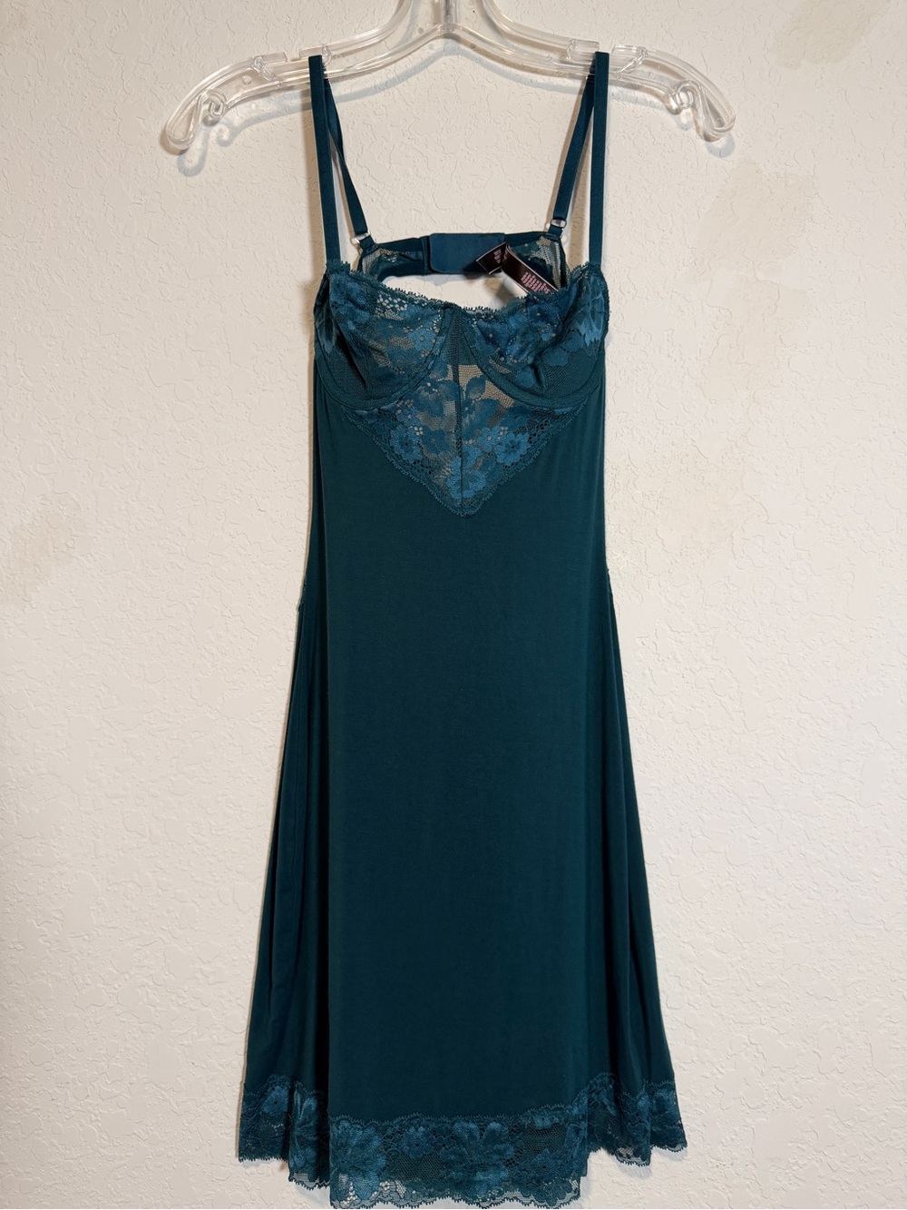 Victoria’s Secret Teal Floral Lace Underwire Slip Chemise Dress XS